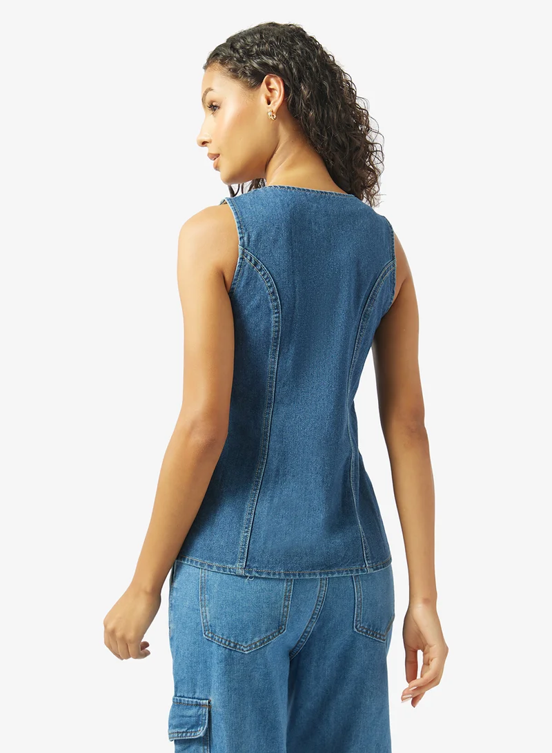 جينجر Button Down Denim Longline Vest